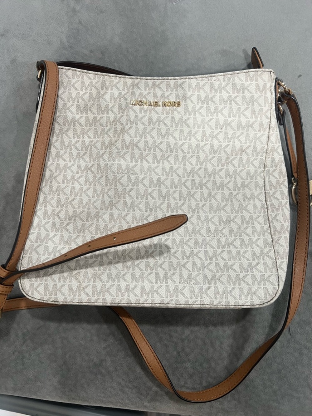 Michael Kors Cream Logo Crossbody with Brown Trim